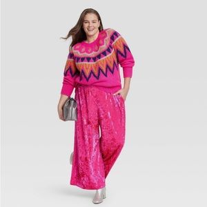 Neon pink velvet pants